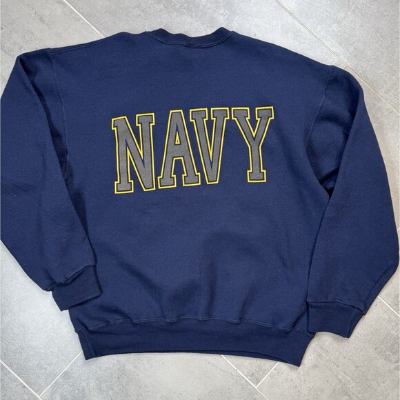 US Navy Men’s Sweatshirt M Blue Gold Logo Crewneck Pullover Made in USA Soffe - Picture 2 of 8